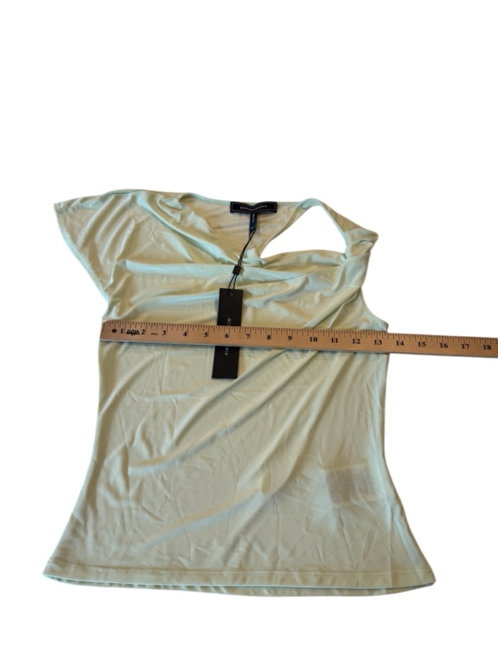 BCBGMAXAZRIA Jade Green Cowl Neck Party Statement Top NEW $98 XXS One Shoulder - Picture 8 of 15